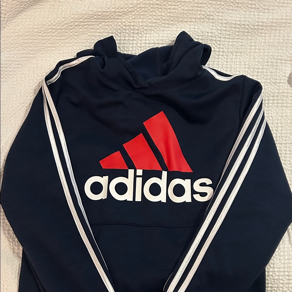Adidas Kids Hoodie in Navy with Red and White Accents